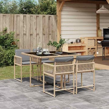 vidaXL 5-delige Tuinset met kussens poly rattan gemengd, Verzenden, Nieuw, 4 zitplaatsen, Tuinset