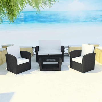vidaXL 4-delige Loungeset met kussens poly rattan zwart, 3 zitplaatsen, Nieuw, Loungeset, Verzenden