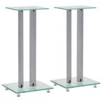 vidaXL Speakerstandaarden zuil-ontwerp gehard glas zilver 2, Muziek en Instrumenten, Standaards, Verzenden, Nieuw