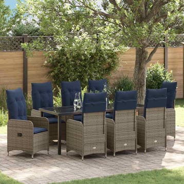 vidaXL Tuin eettafelset 9 st Zwart poly rattan, Verzenden, Nieuw, Meer dan 8 zitplaatsen