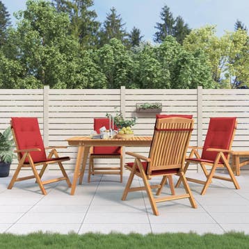 vidaXL Verstelbare klapstoelen met kussens, 4 stuks, massief, Verzenden, Nieuw, Hout