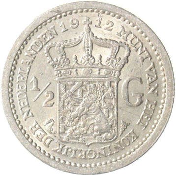 Nederland. Wilhelmina. 1/2 Gulden 1912 KWALITEIT (Zonder