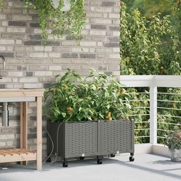 vidaXL Tuin Pot met Irrigatie en Wielen 2 st Lichtgrijs PP, Verzenden, Nieuw, Minder dan 60 cm