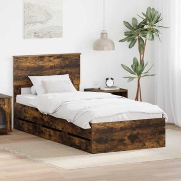 vidaXL Bedframe met lade Gerookt eiken 75 x 190 cm, Eenpersoons, Bruin, Verzenden, Nieuw