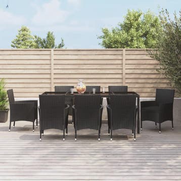 vidaXL 9-delige Tuinset poly rattan zwart, Verzenden, Nieuw, 8 zitplaatsen, Tuinset