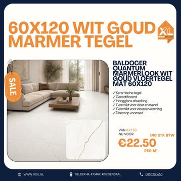 60x120 Wit Goud  - VOORRAAD = ACTIE TEGEL = GERECTIFICEERD, Doe-het-zelf en Verbouw, 60 cm of meer, Nieuw, Ophalen of Verzenden