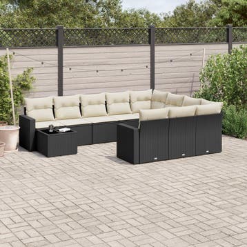 vidaXL 11-delige Loungeset met kussens poly rattan zwart, Verzenden, Nieuw, Loungeset