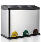 3-vaks Prullenbak – 24L/45L Roestvrij Staal – Pedaalemmer, Huis en Inrichting, Woonaccessoires | Prullenbakken, Verzenden, Nieuw