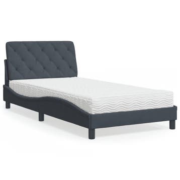 vidaXL Bed met matras fluweel donkergrijs 100x200 cm, Huis en Inrichting, Slaapkamer | Bedden, 100 cm, Eenpersoons, Verzenden
