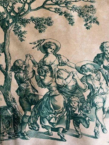 Vintage toile de Jouy-stof met een groot dessin voor