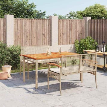 vidaXL 3-delige Tuinset met kussens poly rattan beige, Verzenden, Nieuw, 4 zitplaatsen, Tuinset