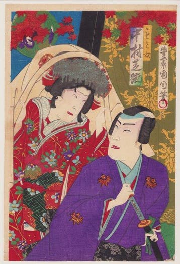 Kabuki scene - Toyohara Kunichika   (1835 – 1900) -, Antiek en Kunst