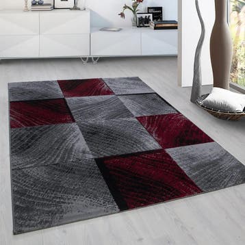 Retro Vloerkleed | Plus | Blokken | Rood | 80x300 cm, Verzenden, Nieuw