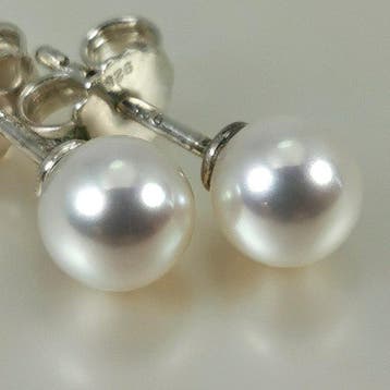 Zonder minimumprijs - Oorbellen Zilver Parel - Akoya RD Ø, Sieraden, Tassen en Uiterlijk, Oorbellen, Nieuw