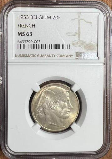België. Boudewijn I. 20 Francs 1953 (Zonder minimumprijs)