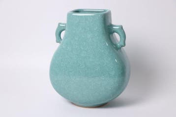 Kutani Seiji Crackle-Glaze Celadon-vaas met lusgrepen,