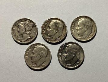 Verenigde Staten. Colección de Dimes plata 1944, 1953, 1964,