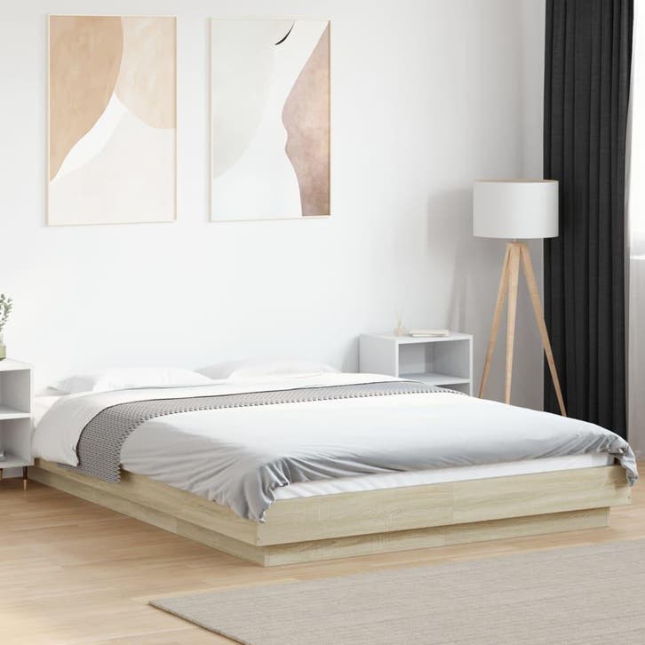 vidaXL Bedframe bewerkt hout sonoma eikenkleurig 140x200 cm, Huis en Inrichting, Slaapkamer | Bedden, 140 cm, 200 cm, Bruin, Tweepersoons