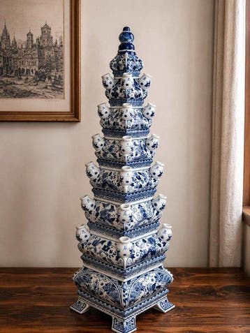 Vaas - Delft Blauw - Aardewerk - XXL Tulpenvaas 80cm