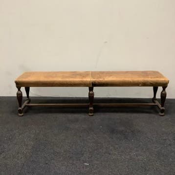 Antiek houten halbankje, (bxd) 176x36 cm, hout - leer, Ophalen of Verzenden, Gebruikt, Bureau