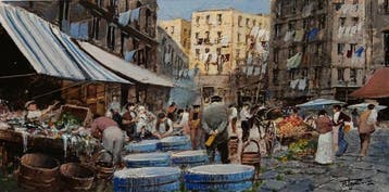 Francesco Tammaro (1939) - Mercato zona Vasto (Napoli), Antiek en Kunst, Kunst | Schilderijen | Klassiek