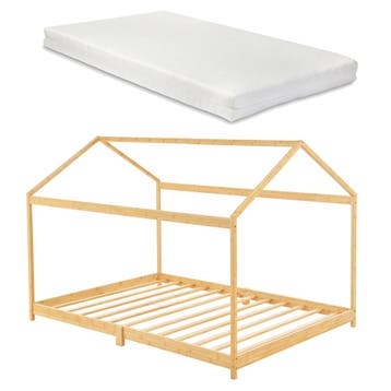 [en.casa] Kinderbed Vindafjord huisbed met matras bamboe 90x, Verzenden, Nieuw