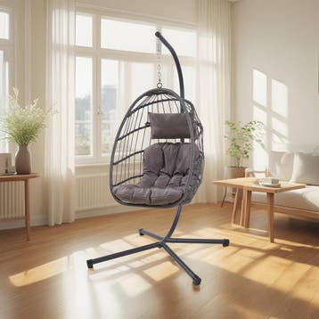 Hangstoel Edeng met standaard grijs 196x110x95 cm [en.casa], Tuin en Terras, Verzenden, Nieuw