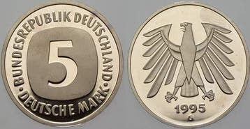 5 duitse Mark 1995 G 5 Mark Kursmunten Bondsrepubliek Dui..., Postzegels en Munten, Munten | Europa | Niet-Euromunten, Verzenden