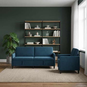vidaXL Bankenset met opbergruimte 2 st Blauw Polyester, Huis en Inrichting, Banken | Bankstellen, Verzenden, Nieuw, Kunststof