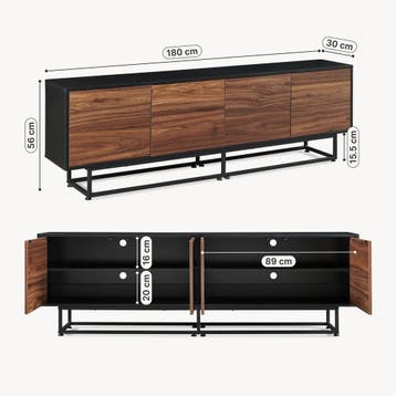 Commode Boxholm dressoir 180x30x56 cm zwart en walnootkleuri, Verzenden, Nieuw