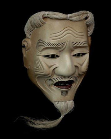 Signed Japan Wooden Noh Mask of Shiwajou   (by  Yume