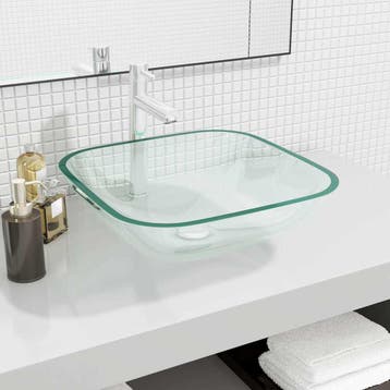 vidaXL Wasbak 42x42x14 cm glas transparant, Verzenden, Nieuw