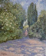 Chris van Dijk (1952) Impressionist -  Fille dans le parc, Antiek en Kunst, Kunst | Schilderijen | Klassiek