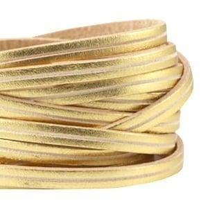 20 cm DQ leer plat 5mm Goud - beige (DQ plat leerband), Ophalen of Verzenden, Nieuw, Draad