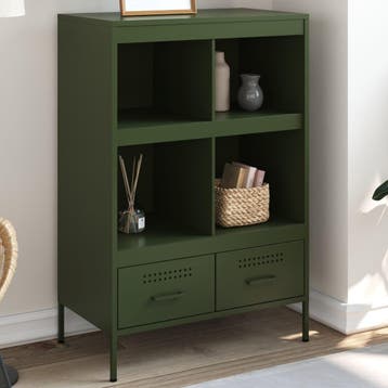 vidaXL buffetkast 68x39x101,5 cm staal olijfgroen, Verzenden, 100 tot 150 cm, Nieuw, 50 tot 100 cm