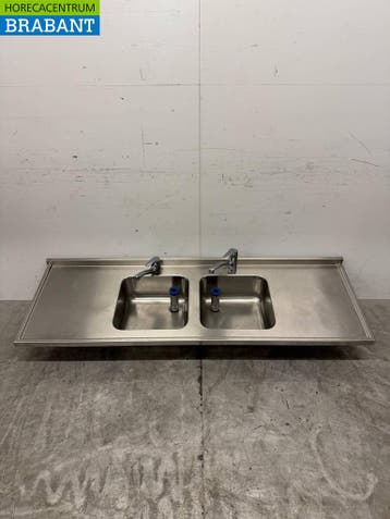 RVS Spoelblad Dubbele Spoelbakken met kraan 183 cm Horeca, Ophalen of Verzenden, Gebruikt