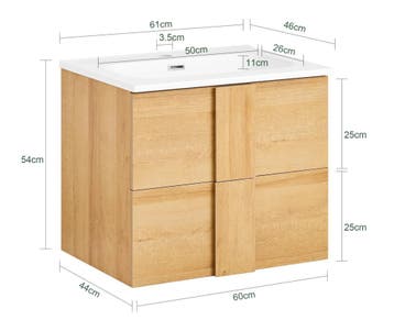 Smal hangend badkamermeubel met wastafel en 2 lades, Verzenden, Nieuw