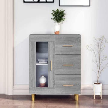 vidaXL Dressoir 69,5x34x90 cm bewerkt hout grijs sonoma, Verzenden, Nieuw, Overige houtsoorten, Minder dan 50 cm