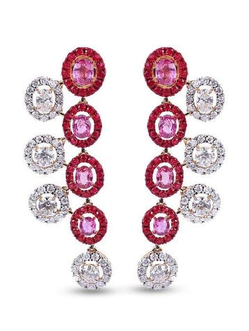 Cocktail oorbellen - 14 karaat Geel goud - 6.41ct. tw.