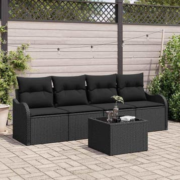 vidaXL Tuin Sofa Set Zwart poly rattan, Verzenden, Nieuw, Rotan, 5 zitplaatsen