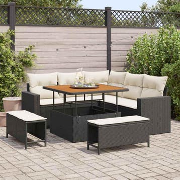 vidaXL Tuinbankenset 8 st Zwart poly rattan, Verzenden, Nieuw, 8 zitplaatsen