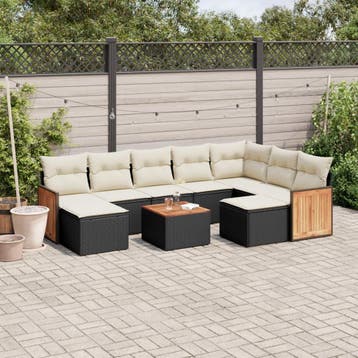 vidaXL 10-delige Loungeset met kussens poly rattan zwart, Verzenden, Nieuw, Loungeset