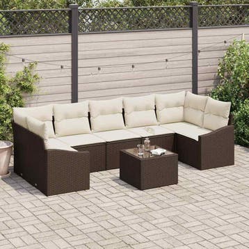vidaXL Bankstel 8 st Bruin en Crème poly rattan, Verzenden, Nieuw, 8 zitplaatsen