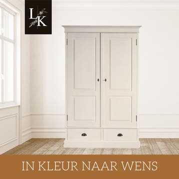 Kledingkast 2-deurs – massief hout – wit–  maatwerk mogelijk, Nieuw, Grenenhout, Landelijk, klassiek, robuust, massief, Scandinavisch