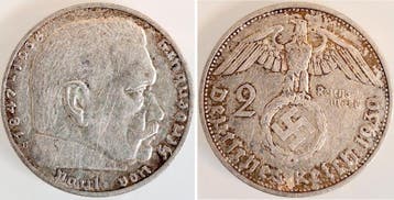 Duitsland 2 Reichsmark Hindenburg 1939 E ss selten zilver, Verzenden