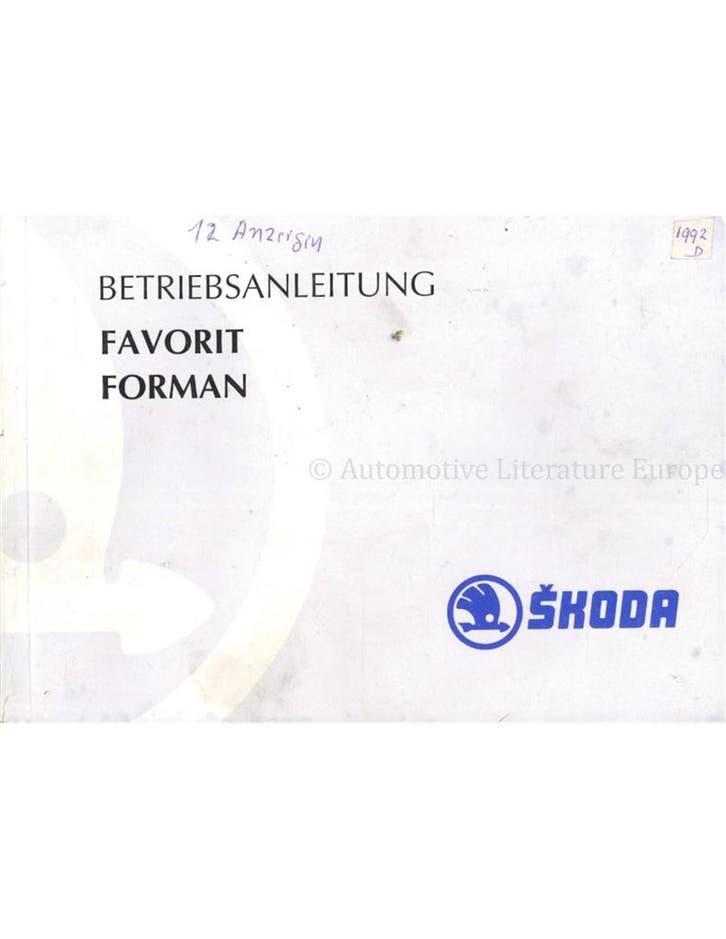 1992 ŠKODA FAVORIT | FORMAN INSTRUCTIEBOEKJE DUITS, Auto diversen, Handleidingen en Instructieboekjes