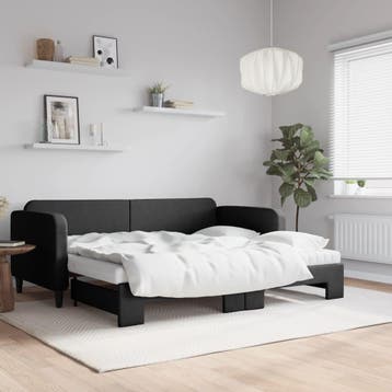 vidaXL Slaapbank met onderschuifbed en matrassen 90x200 cm, Huis en Inrichting, Slaapkamer | Bedden, 90 cm, Eenpersoons, Verzenden