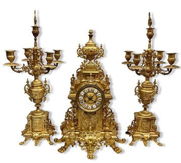 Klok (3) Louis XIV - Verguld messing - 1950-1960