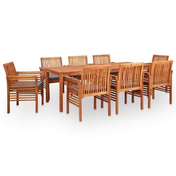 vidaXL 9-delige Tuinset met kussens massief acaciahout, Tuin en Terras, Verzenden, Nieuw, 8 zitplaatsen, Tuinset