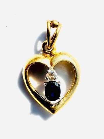 Hanger - 18 karaat Geel goud - 0.13ct. tw. Saffier - Diamant, Sieraden, Tassen en Uiterlijk, Antieke sieraden